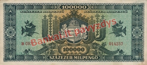 100000 Milpengų banknoto galinė pusė