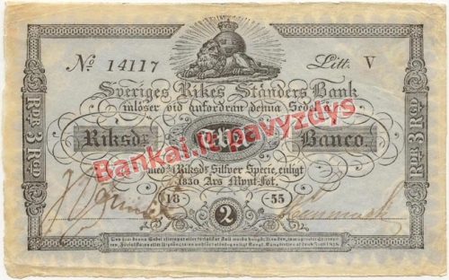 2 Riksdalerių banknoto priekinė pusė