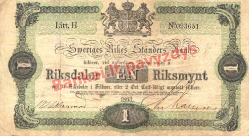 1 Riksdalerio banknoto priekinė pusė