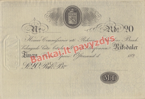 20 RiksDalerių banknoto priekinė pusė