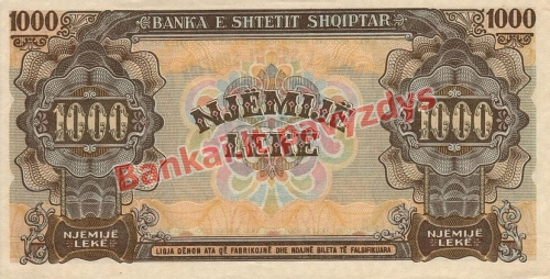 1000 Lekų banknoto galinė pusė