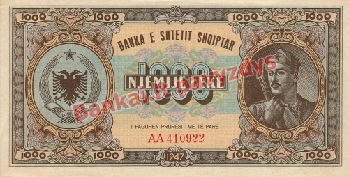 1000 Lekų banknoto priekinė pusė