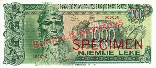 1000 Lekų banknoto priekinė pusė