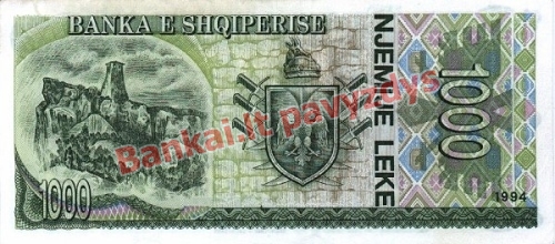 1000 Lekų banknoto galinė pusė