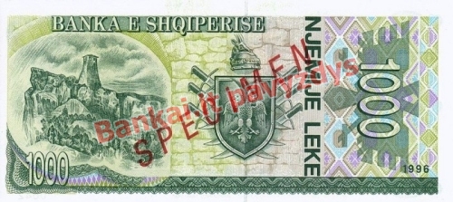 1000 Lekų banknoto galinė pusė