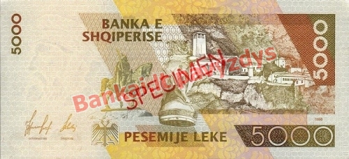 5000 Lekų banknoto galinė pusė