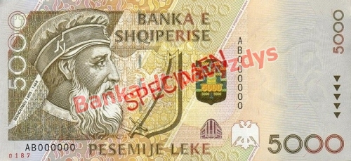 5000 Lekų banknoto priekinė pusė