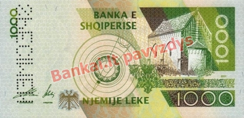 1000 Lekų banknoto galinė pusė