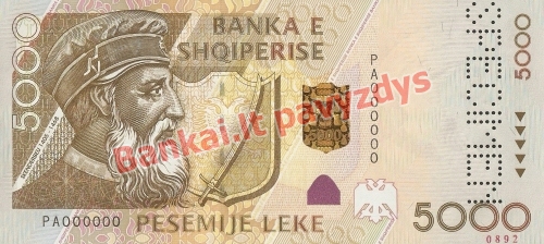 5000 Lekų banknoto priekinė pusė