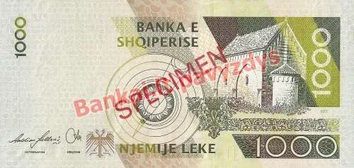 1000 Lekų banknoto galinė pusė