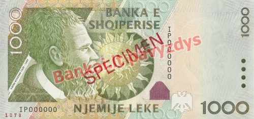 1000 Lekų banknoto priekinė pusė