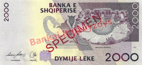 2000 Lekų banknoto galinė pusė