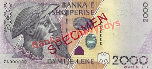 2000 Lekų banknoto priekinė pusė