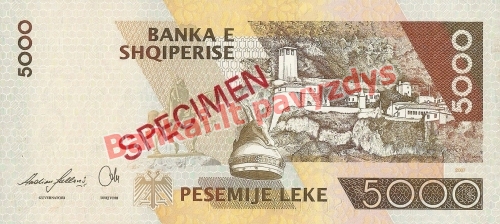 5000 Lekų banknoto galinė pusė