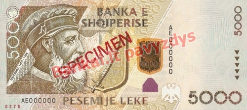 5000 Lekų banknoto priekinė pusė