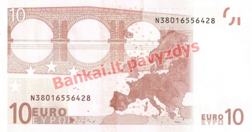 10 Eurų banknoto galinė pusė