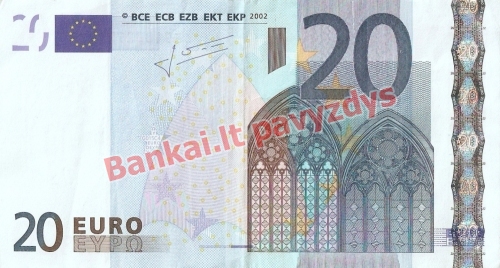 20 Eurų banknoto priekinė pusė