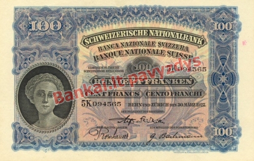 100 Frankų banknoto priekinė pusė