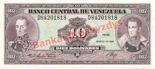 10 Boli­varų banknoto priekinė pusė