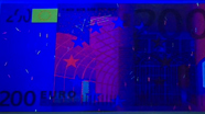 200 eurų ultravioletinis banknoto vaizdas