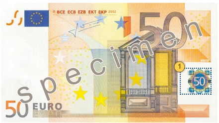 Pakreipkite 50 eurų banknotą