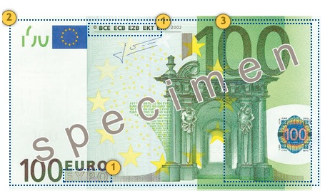 Papildomi 100 eurų apsaugos požymiai
