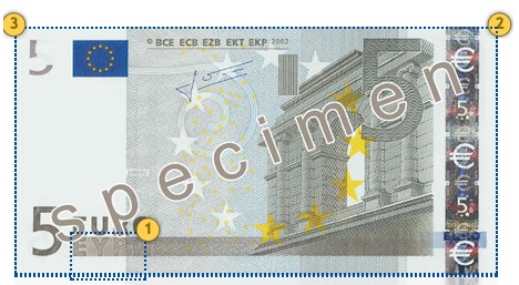 Senieji 5 eurų banknotas. Papildomi požymiai.