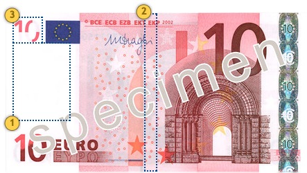 10 eurų banknotas. Pažvelkite.