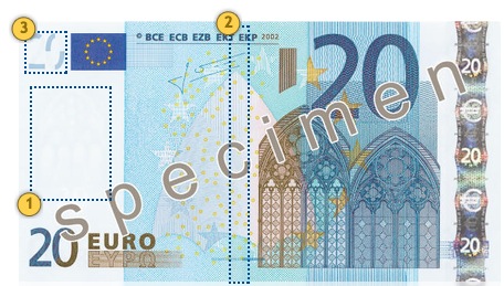 20 eurų banknotas. Pažvelkite.